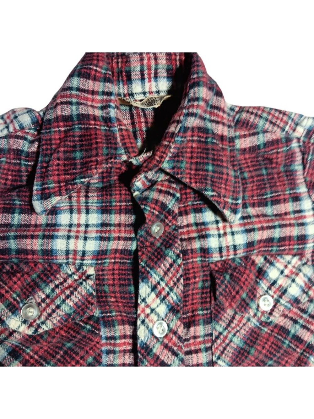 Vintage 1970's Boys 10 SHIRT Flannel Shirt SHADOW PLAID LOGGER RED/GRAY COTTON